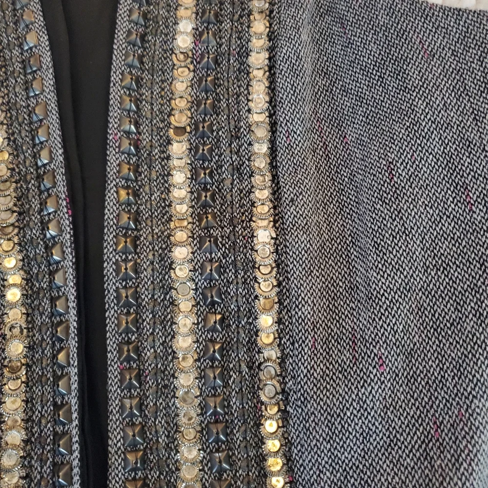Chico's Grey Beaded Embellished Lined Wool Blend Vest Size 2 Large - Picture 2 of 6